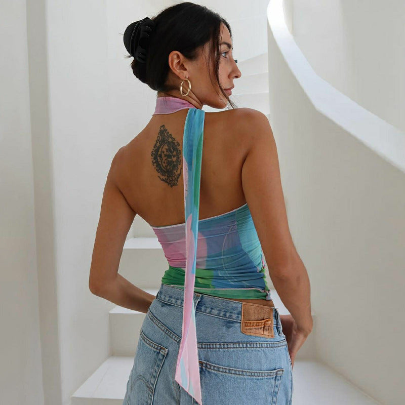 Summer Printed Ribbon-free Top