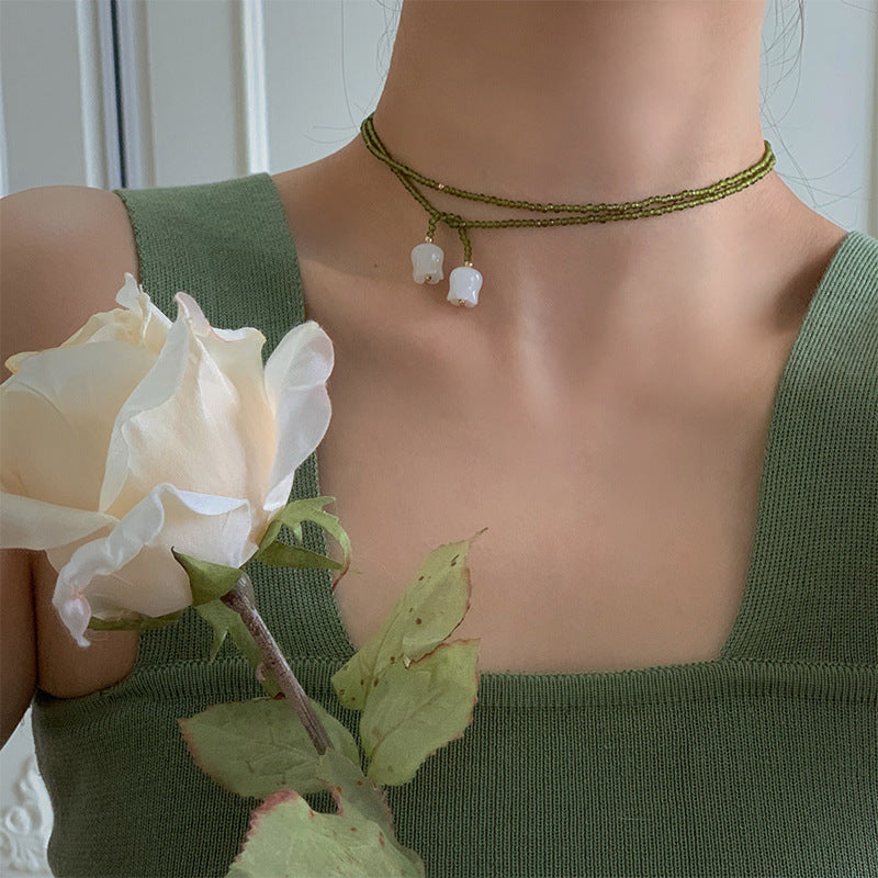 White Lily Winding Necklace