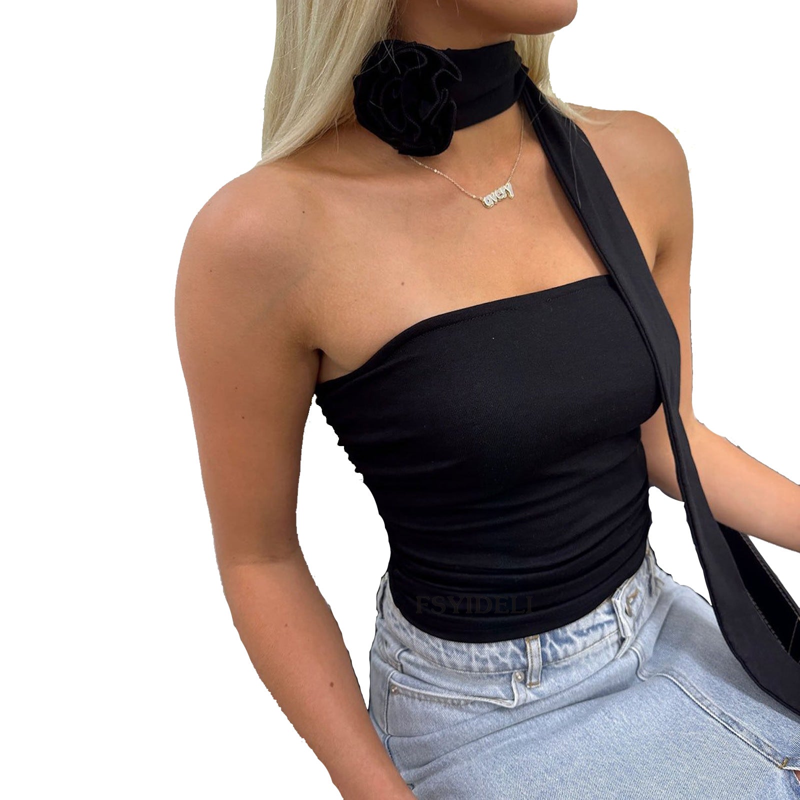 Summer Tight Three-dimensional Flower Ribbon Tube Top